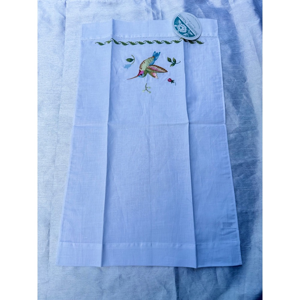 Suzanne Nicoll Hummingbird Embroidered Guest Towels Set of‎ 2 Linen Cotton White - Picture 7 of 11